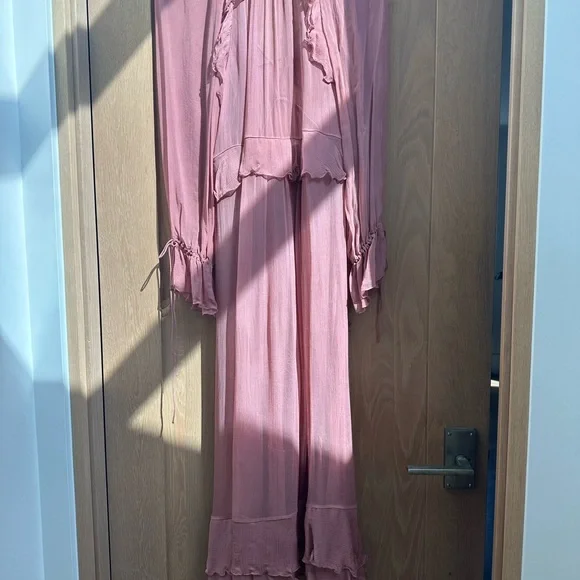 MANGO Boho Sheer Pink Ruffle Dress size 2/XS - Picture 8 of 9